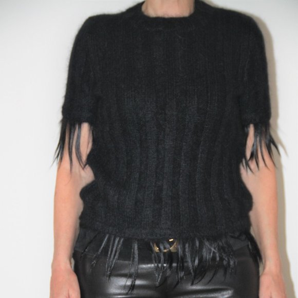 FENDI Black Mohair Wool Blend Sweater Goat Hair Fringe Sleeves & Hem Size IT42 - Picture 4 of 8